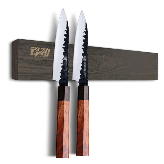 FINDKING Magnetic Knife Strip made of Ash Wood, Magnetic Kitchen Utensil Holder for Wall and Fridge, No Drilling, 30CM (Dark Brown, No Knives)