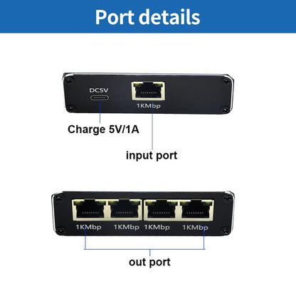 Network Switch 1 to 4, AVNSCNK 1000 Mbps LAN Switch 4 Port Gigabit LAN Distributor, Ethernet Switch with USB C power cord for computer, switch, router, set-top box, ADSL, digital TV.