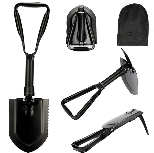 Folding spade 58cm, Foldable snow shovel, 50# Folding spade Camping High-strength Extra-sturdy shovel Made of Carbon Steel With Carrying Bag, FOR Outdoor Hiking Hunting Car Emergency Gifts for Men
