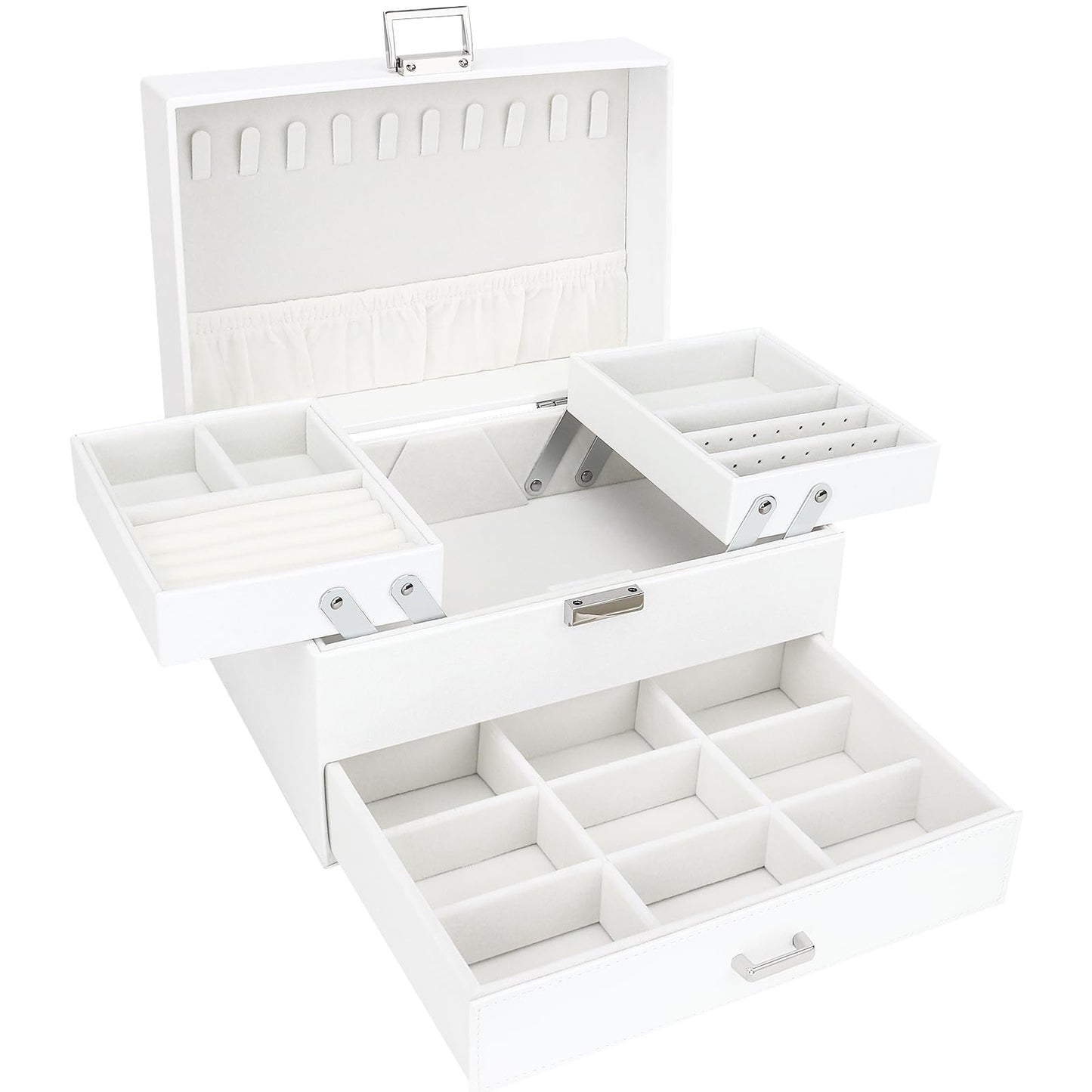 Jewelry box, jewelry case with drawers for women girls, PU leather jewelry box jewelry box jewelry case large jewelry storage for rings earrings bracelets necklaces, white.