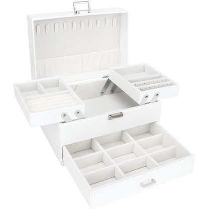 Jewelry box, jewelry case with drawers for women girls, PU leather jewelry box jewelry box jewelry case large jewelry storage for rings earrings bracelets necklaces, white.