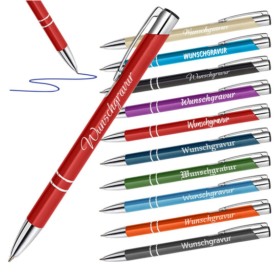 Polar effect 20 red metal pens with engraving - great birthday gift idea - promotional item - refillable jumbo ink cartridge - blue ink.