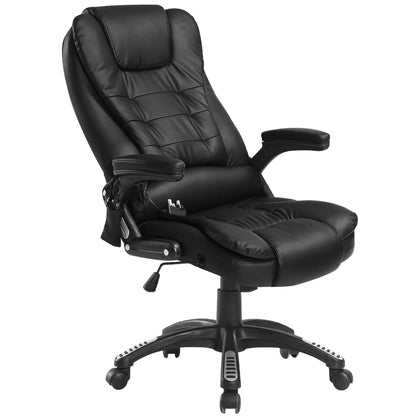 HOMCOM Massage Chair Office Chair Executive Gaming Chair 6 Point Vibration Massage with Heat Function Faux Leather Swivel Leather Chair Black 70 x 70 x 111 - 121cm