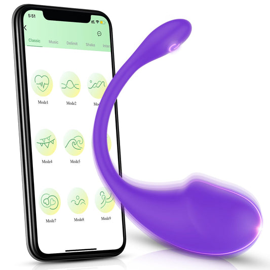 App-controlled vibrator with Bluetooth for her clitoris and G-spot, Amoochoo Portable Anal Dildo, silicone vibrating egg with 9 vibration modes, love balls sex toy with remote control for couples.