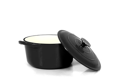 Real Work Dutch oven made of cast iron with enamel coating, cast iron pot, roaster with lid, round bread baking pot, suitable for ovens, grills, BBQs and induction, black, 3.5 L, Ø 22.5 cm, Large
