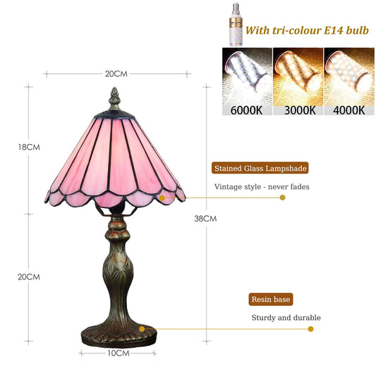 Kinbolas Tiffany Style 8 inch Table Lamp Pink Series Stained Glass Lamp Shades Small Bedside Lamp Reading Antique Desk Lamp Living Room Bedroom Office Vintage Art Deco Victorian