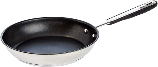 Amazon Basics Stainless Steel Non-Stick Frying Pan - Induction Compatible, with Comfortable Handle - 28 cm