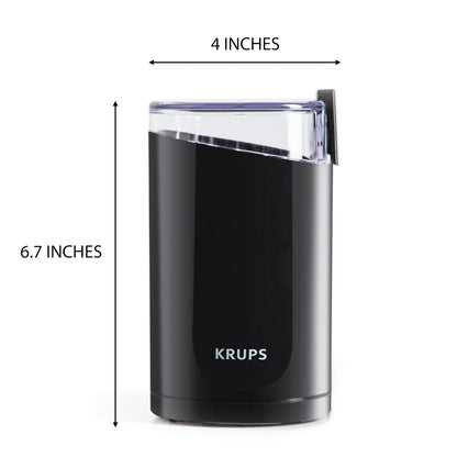 Krups F20342 Coffee and Spice Grinder in One, Powerful Motor, Adjustable Grind Size, 75g Capacity, Stainless Steel Blade, Safety Lid, Anti-Slip Feet, Black.