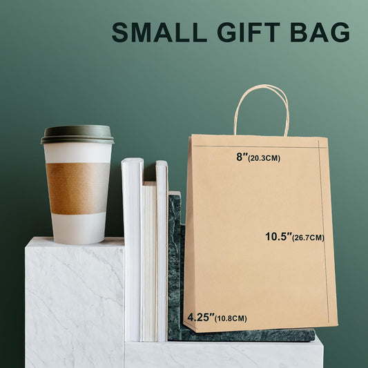 Switory 50 pcs Brown Paper Bags with Handle - 20.3 x 12 x 26.7 cm Small Gift Bags Paper Shopping Bags Kraft Paper Bag for Shopping, DIY, Birthday, Party