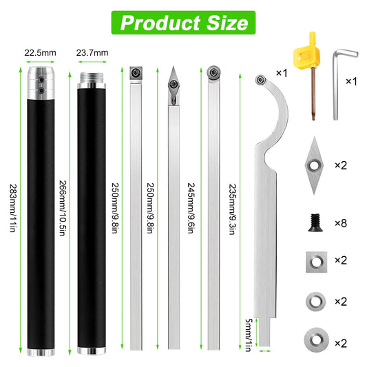 25 pieces woodturning tools accessory set, woodturning tool carbide, woodturning knife set consisting of swan neck knife/square knife/diamond knife/round turning tool, turning chisel