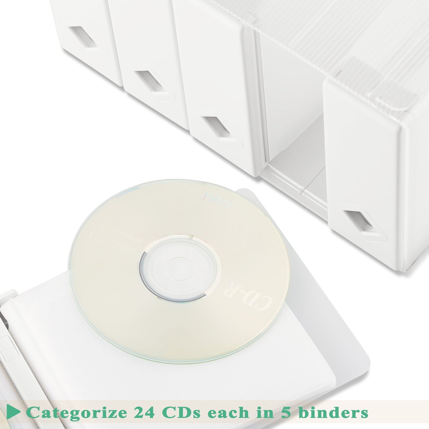 AhfuLife CD/DVD/Blu-ray Storage Boxes Colorful, DVD Box Space-Saving Carrying Cases, CD Wallets for Car and Home up to 120 Discs Great for Gifts (White)