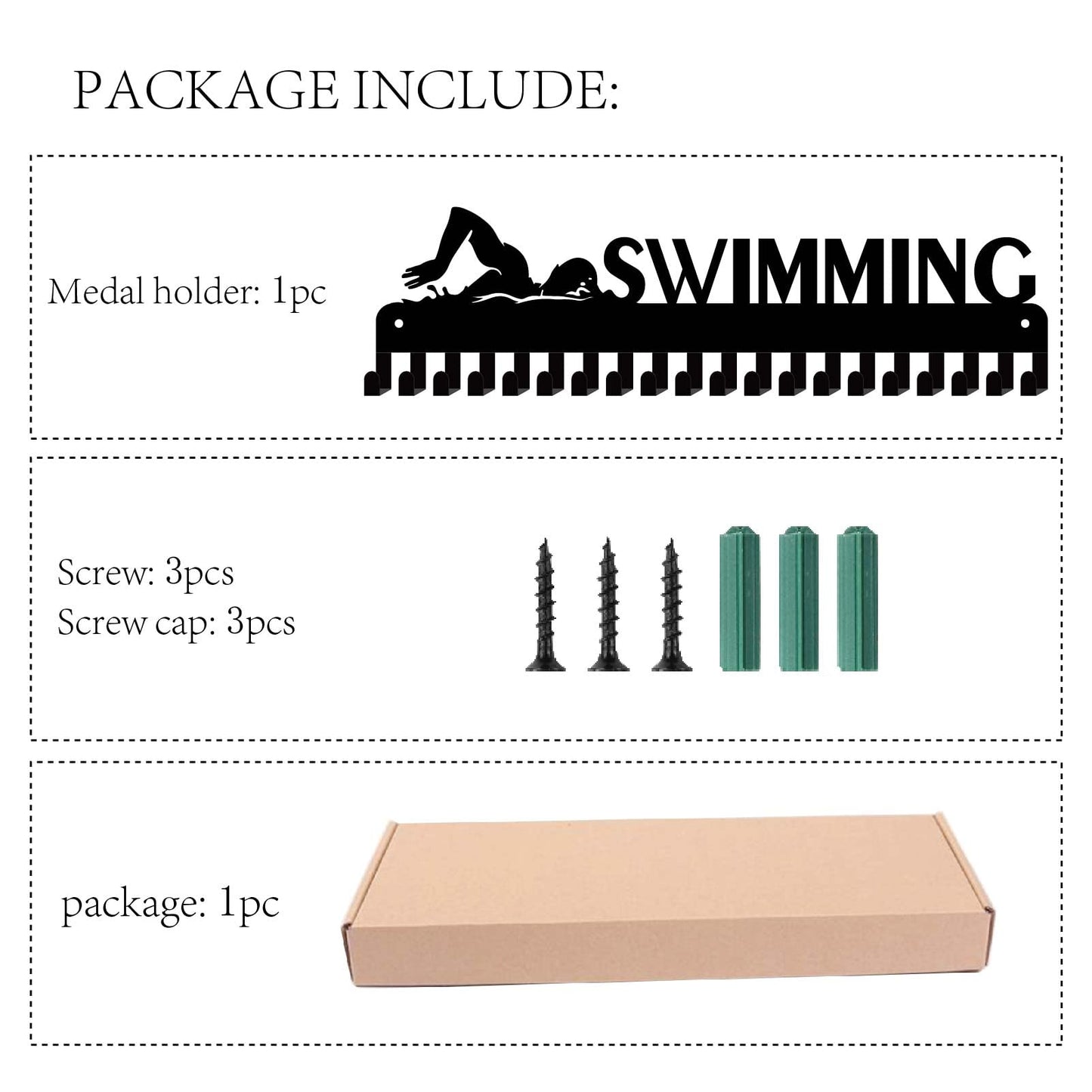 CREATCABIN Medal Holder Display Hanger Rack for Sports like Swimming, with 20 Hooks for Race Runner, Gymnast, Turner. Holds over 60 Medals, Black, 15.7 x 4.4 inches.