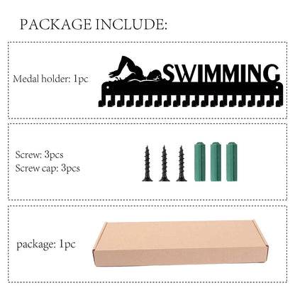 CREATCABIN Medal Holder Display Hanger Rack for Sports like Swimming, with 20 Hooks for Race Runner, Gymnast, Turner. Holds over 60 Medals, Black, 15.7 x 4.4 inches.