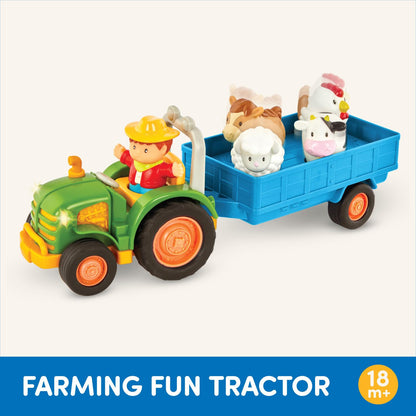 Battat tractor toy with trailer, farm animals, farmer, lights, music, tractor and animal sounds - farm toy, educational toy for children aged 18 months+.