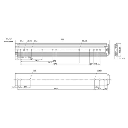 1 pair of Junker heavy-duty slides KV2-200-H76-L550-NF 558.8 mm heavy-duty full extension capable of supporting up to 200 kg.