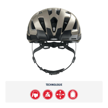 ABUS Urban-I 3.0 City Helmet - bike helmet with rear light, visor, and magnetic closure - for men and women - Grey Glossy, Size L