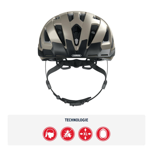 ABUS Urban-I 3.0 City Helmet - bike helmet with rear light, visor, and magnetic closure - for men and women - Grey Glossy, Size L