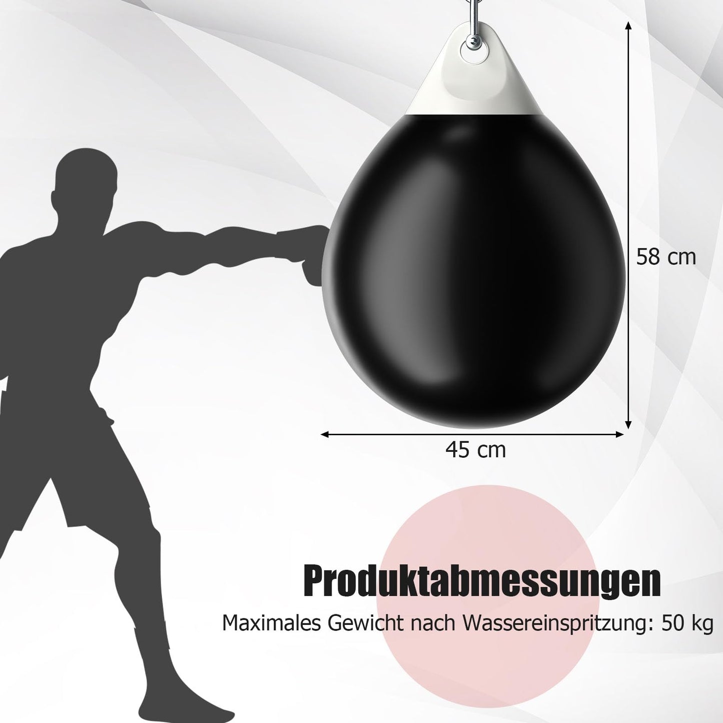 GYMAX water boxing bag Ø45cm, boxing punching bag fillable with water, hanging punch bag, heavy-duty adult & youth boxing bag (black)