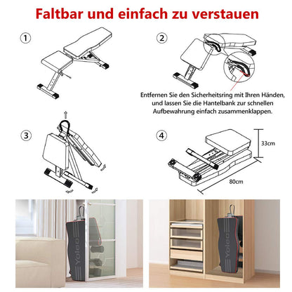 YOLEO folding weight bench Multifunction Training Fitness Bench Abdominal Trainer Incline Bench with 6-position Adjustable Backrest/3-position Adjustable Seat Cushion, Load Capacity 300kg (Elegant Black-Red)