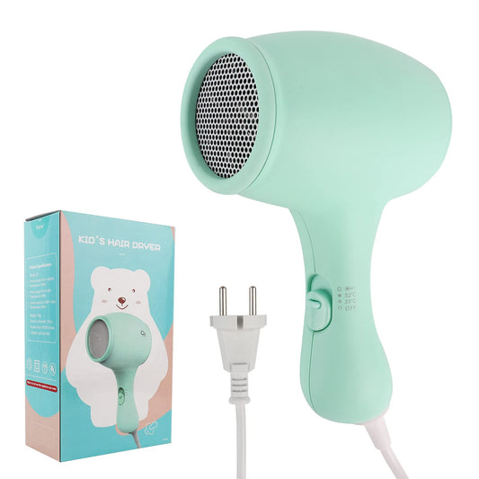 Lotvic Children's Hair Dryer, 550W Mini Hairdryer for Girls, Kids Hair Dryer with 3 Temperatures, Travel Hairdryer for Kids, Cute Mini Hair Dryer, Lightweight and Durable, Soft Touch Casing (Green)
