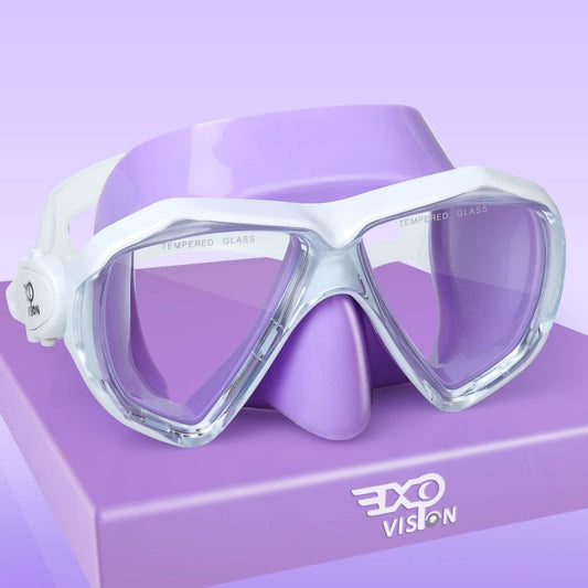 Children Diving Mask, 180° Anti-Fog Kids Swim Mask Tempered Glass Swimming Goggles with Nose Guard Anti-Leak Diving Mask for 4-15 Boys Girls Youth (Purple)