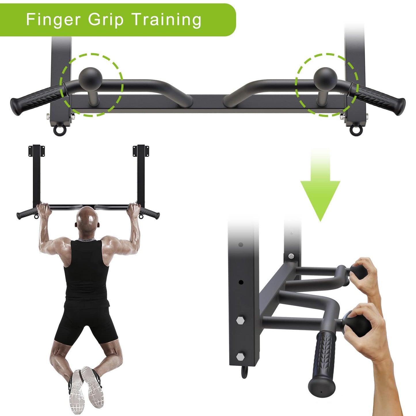 Kipika Multifunctional Joist Mounted Pull Up Bar, 4 levels of height adjustment, Multi-angle grip, Chin Up Bar Joist Mount, Home Gym Workout Strength Training Equipment