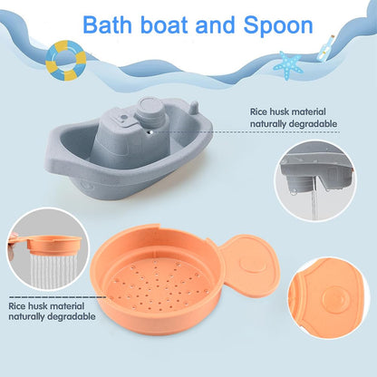 BIQIQI Baby Bath Toys, 15 Pieces Bathtub Toy Baby Silicone Water Toys Kids with Spray Animals Boats Bath Spoons, Floating Swimming Pool Bath Tub Pool Bath Toy for Toddlers