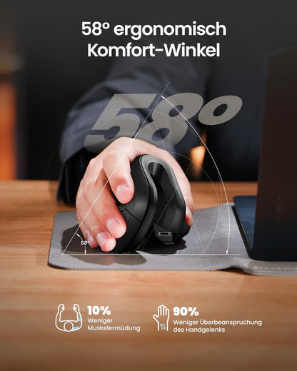 ProtoArc EM11 NL Ergonomic Vertical Mouse, MINI Wireless Rechargeable Mouse with 3 Devices (2*Bluetooth+USB), Vertical Wireless Mouse for Computer, iPad, Mac, Windows - Black