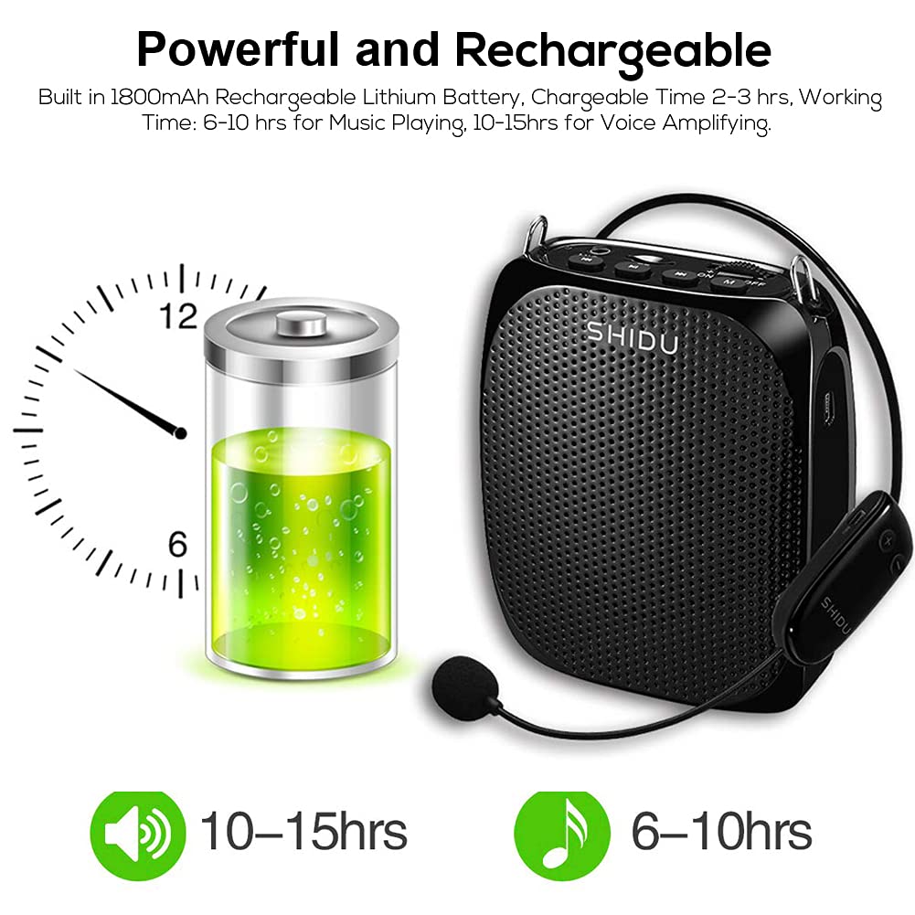 Voice Amplifier Wireless Portable Voice Amplifier Original Shidu PA System Speaker with Headset Microphone 10W Rechargeable Speaker for Teachers Tour Guide Sports Trainer