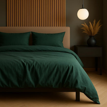 VelvetHome Deluxe bedding 155x220 Cotton duvet cover 155x220 cm with pillowcase 80x80 cm High quality bedding set with zipper 100% Cotton Made in EU Dark green 155 x 220