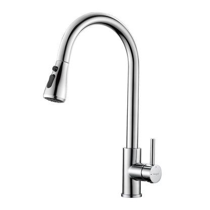 Ibergrif Kitchen Faucet Pull Out Stainless Steel 360° Swivel, Mixer Tap with 3 Spray Modes, 50cm Cold-Warm Water Connection Hoses, Easy Installation, Polished Chrome