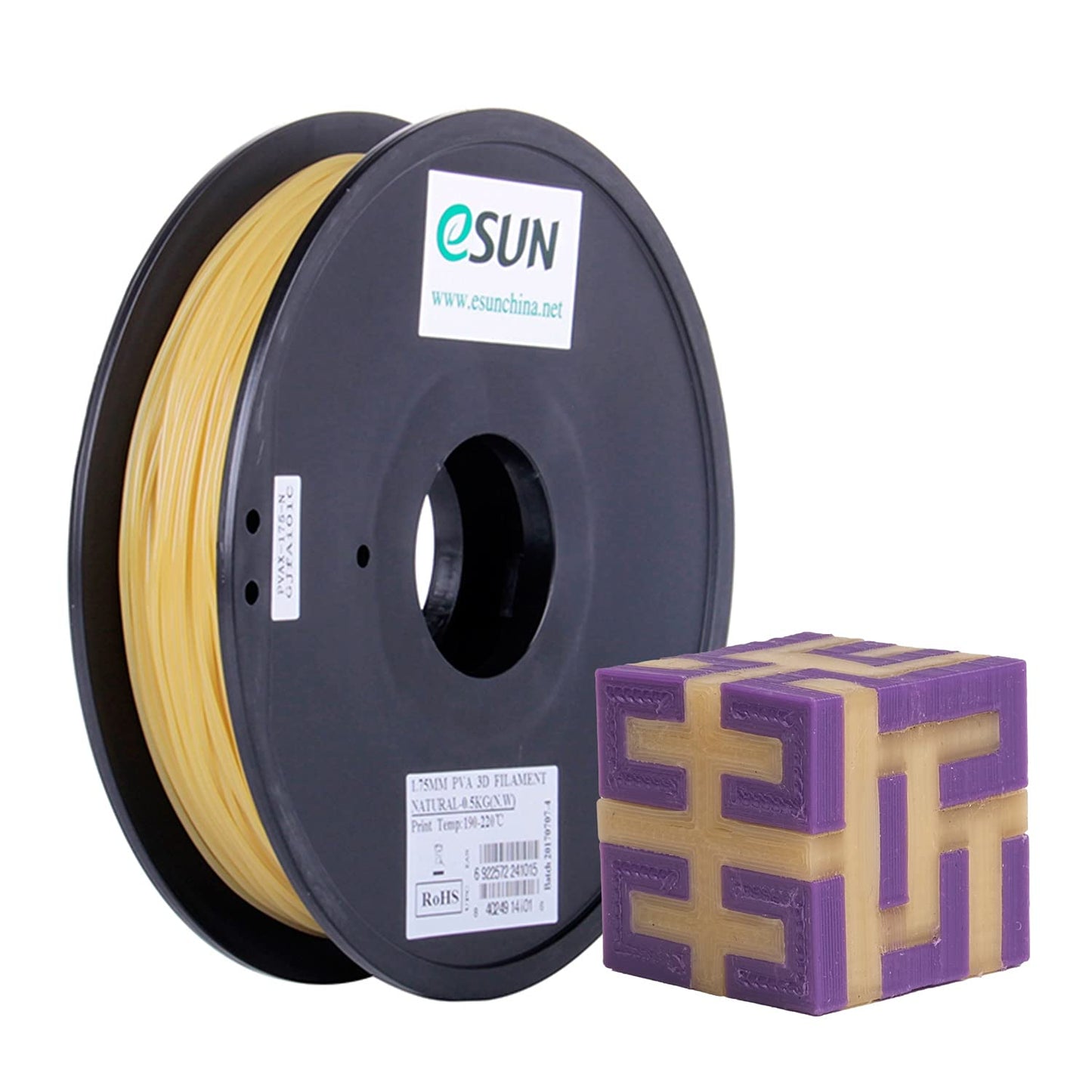 eSUN water-soluble PVA filament 1.75mm, 3D printer PVA filament, dimensional accuracy +/- 0.05mm, 0.5kg spool (1.1 LBS) support material for 3D printers, natural color