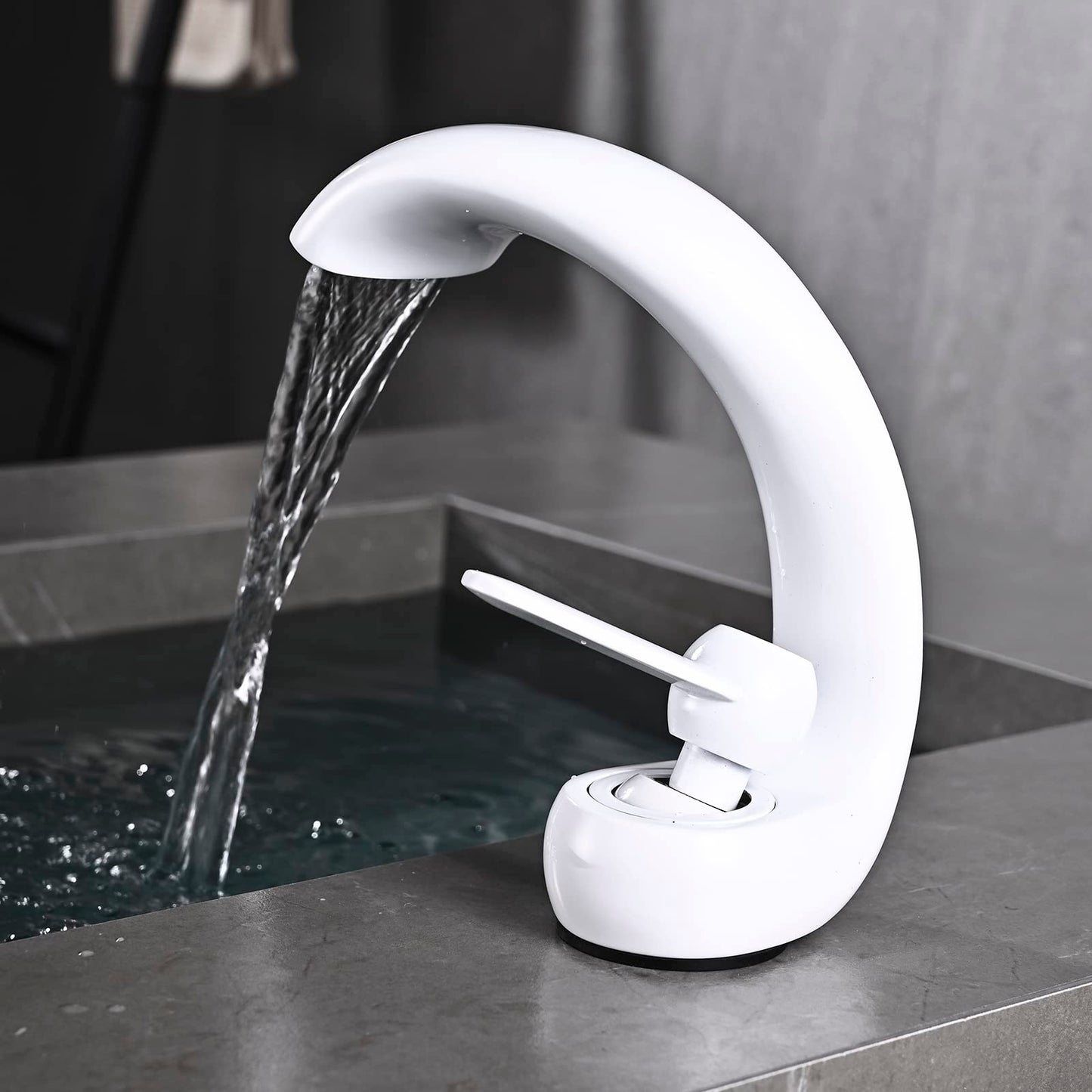YAGJIA waterfall faucet bathroom white, modern waterfall bathroom sink faucet, brass basin faucet, bathroom faucet single handle mixer tap cold and hot water for bathroom.