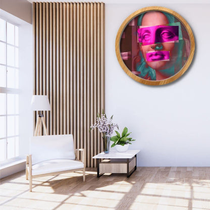 K&L Wall Art Round Wooden Picture Frame Natural for 30cm Ø Posters MDF Wood Frame Modern Living Room Hallway Round Wood Look