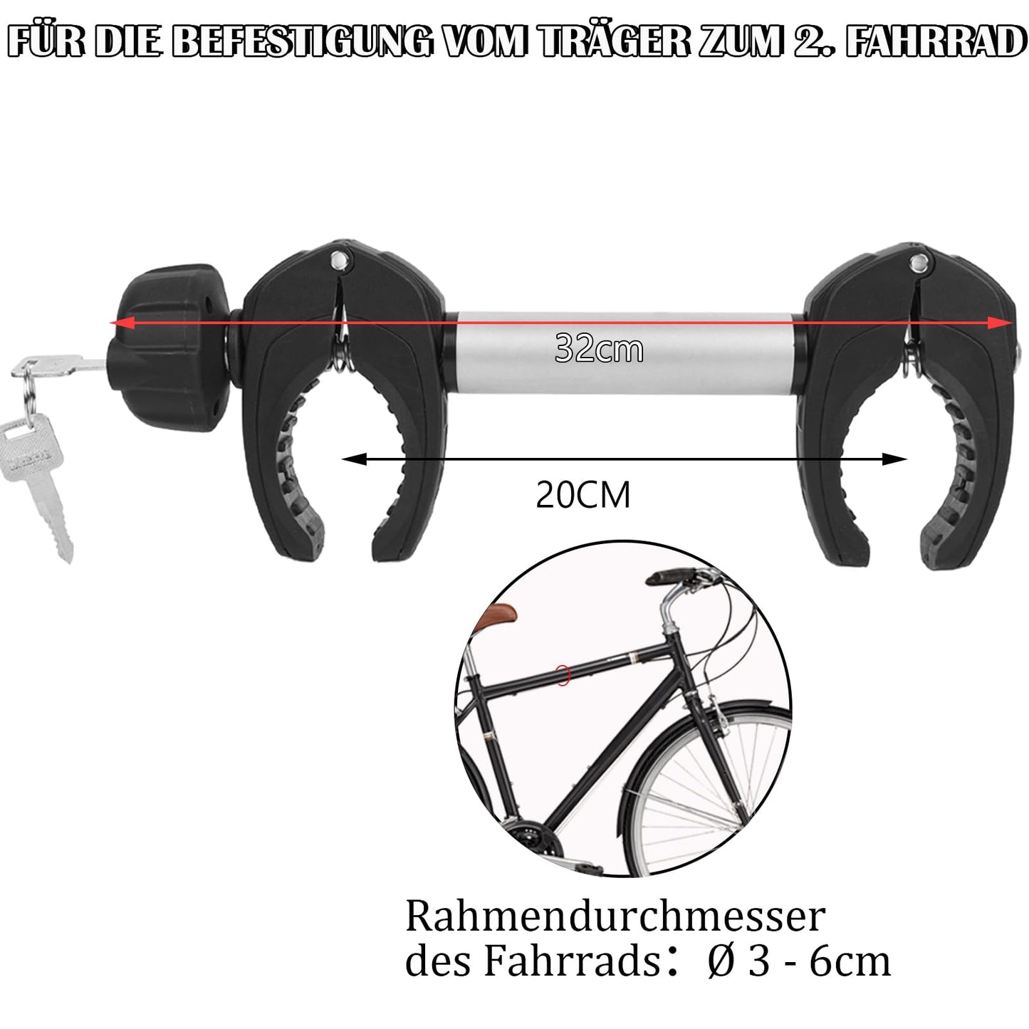 Sorlpv Bike Carrier Frame Holder 32CM Length, Universal Short Bike Frame Holder Lockable, Aluminum Frame Holder for Bike Frame Diameter: Ø 3-6cm