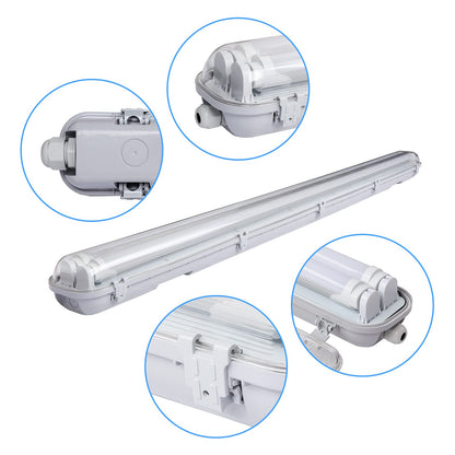 Sunworld LED moisture-proof luminaire 150cm 4 pieces 4000K neutral white 2x 24W tube 4800lm IP65 waterproof T8 workshop lamp tube lamp complete strip light for garage basement office warehouse