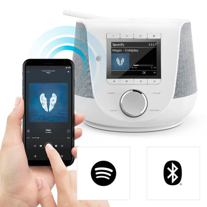 Hama internet radio with digital radio reception & phone charging function, Smart Radio DIR3200SBT (WLAN/DAB/DAB+/FM, Bluetooth/Spotify streaming, station buttons, radio alarm clock, UNDOK app) mini internet radio