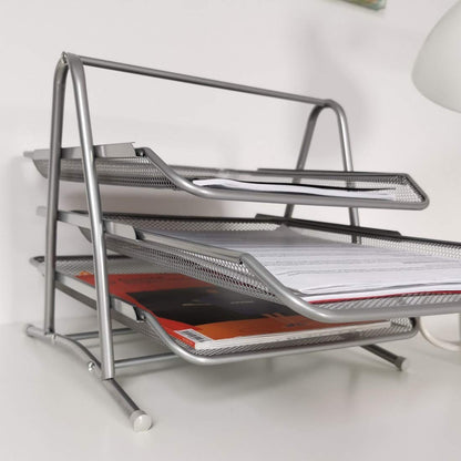 D.RECT 110486 Metal Storage Trays Stackable - Office Desk Organizer - Desk Tray - 3 Drawers Letter Tray Document Tray A4 Organizer Mesh - Paper Tray Silver File Tray