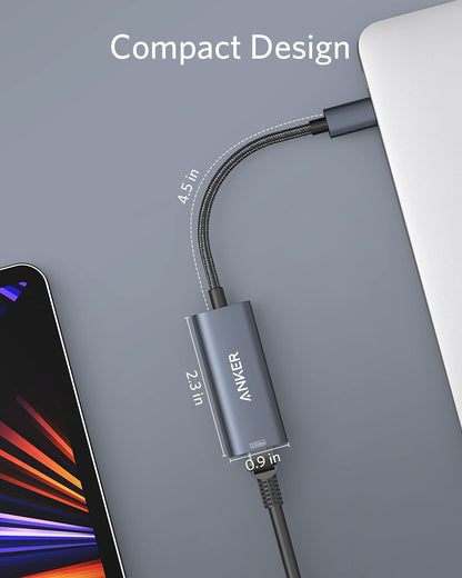 Anchor PowerExpand USB-C to Gigabit Ethernet Adapter, USB-C to 2.5 Gbps Ethernet Hub made of aluminum, Compatible with MacBook Pro, MacBook Air 2018 and later, iPad Pro 2018, XPS