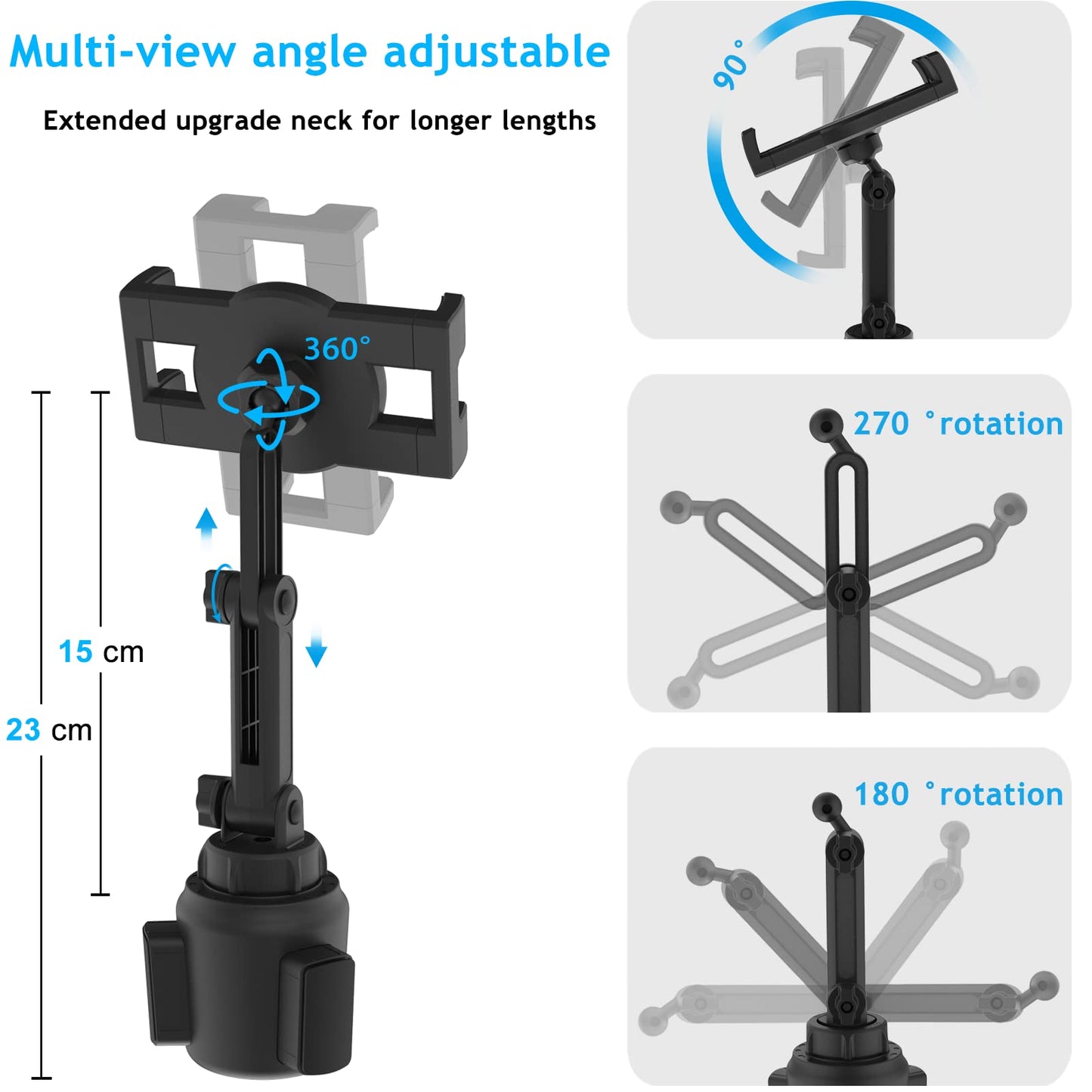 Oilcan car mount tablet cup holder, drink holder car iPad holder [Stable & Durable], car cup holder for iPad Pro Air Mini, Galaxy, Lenovo, Huawei, iPhone, etc. (4-12.9 inches)