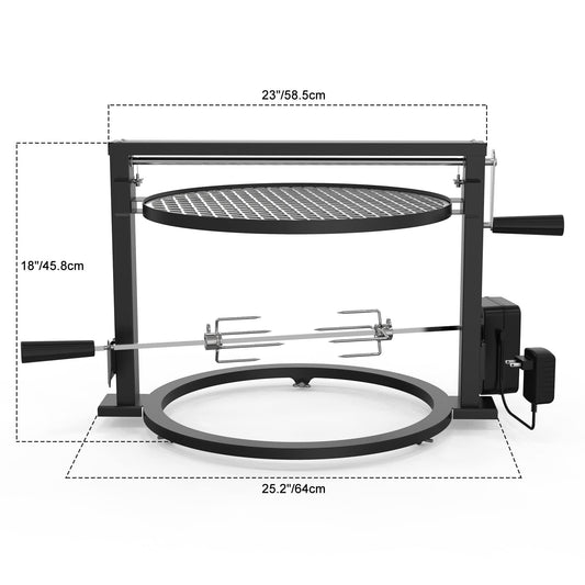 onlyfire Portable Rotisserie Kit for Solo Stove Bonfire 49.6cm Fire Pit, Rotisserie with Motor, 2 Meat Forks, and Adjustable Grill Grate for Camping, Outdoor, BBQ
