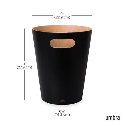 Umbra Woodrow Waste Bin - Two-Tone Wood Trash Can for Office, Bathroom, Living Room, and More, 7.5L Capacity, Natural/Black