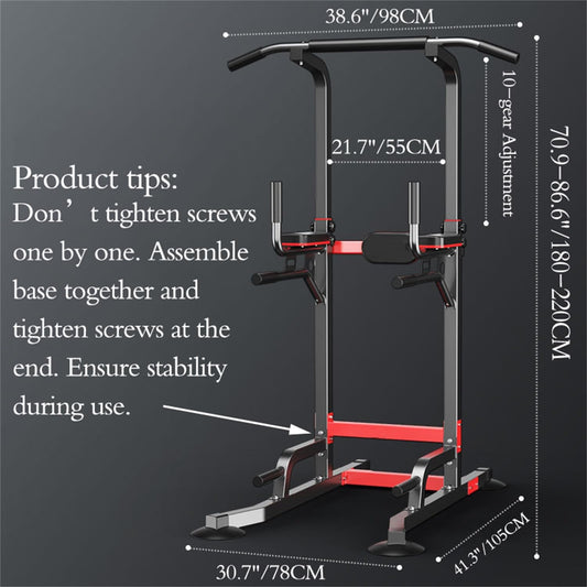 Power Tower Dip Station Pull-Up Bar – Adjustable multi-purpose home fitness equipment with non-slip foot pads – 330 pounds / 150 kg weight capacity.