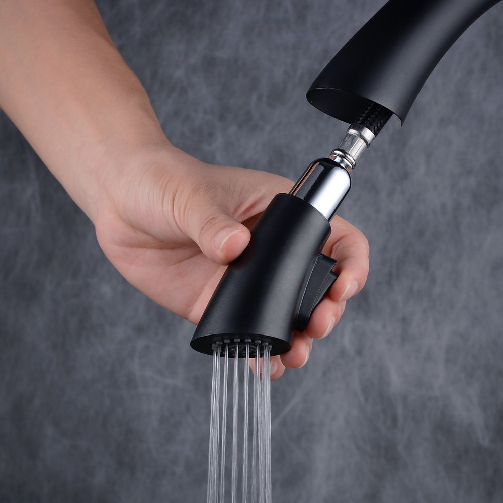 Beelee pull-out kitchen faucet with spray, single handle sink faucet, black paint, BL1749B.