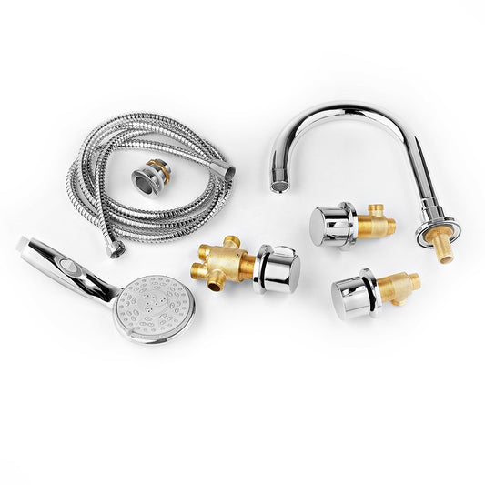 Melko Bathtub Faucet with Hand Shower 5-Hole Tub Rim Faucet Chrome Tile Edge Faucet Mounted Waterfall Bathtub Faucet