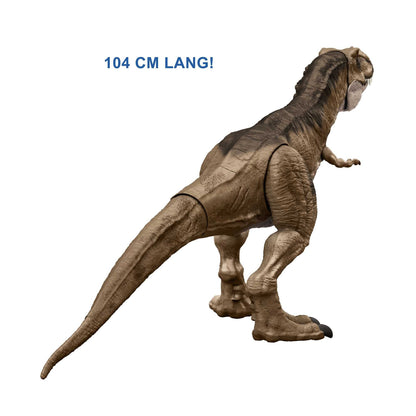 Mattel Jurassic World Dinosaur, Extra-large T-Rex action figure, 101 cm long, poseable with eating function, dinosaur toy, for kids ages 4 and up, HBK73.