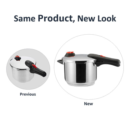 Amazon Basics Stainless Steel Pressure Cooker - with Steamer, Induction Compatible - 6 liters, Silver