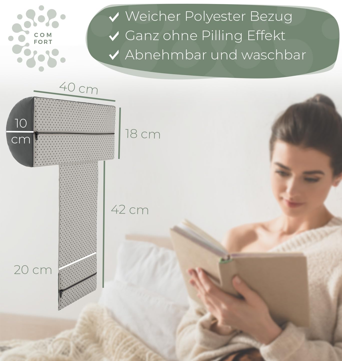Neck roll for chair with counterweight (100% memory foam), neck pillow for sofa couch hanging, neck support for headboard bed, pillow for lounge chair, ergonomic neck pillow, neck roll