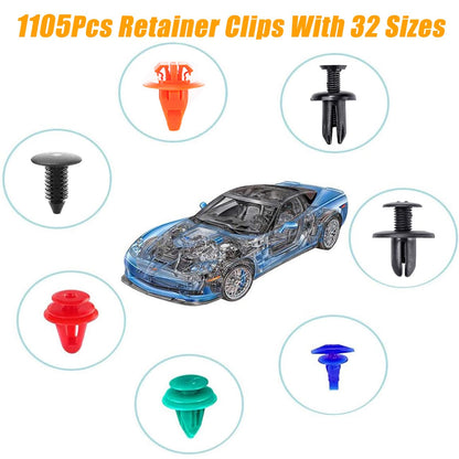Uolor 1240pcs Car Fasteners Clips, Universal 32 Types Door Panel Clips Bumper Trim Clips Nylon Plastic Rivets Plastic Clips Set with Removal Tools.