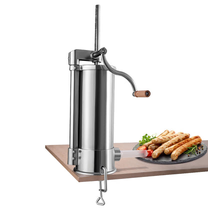 COSTWAY 1.5kg/2.5kg/3kg/5kg Manual Sausage Stuffer, Stainless Steel Sausage Maker, Silver Sausage Filling Machine with Table Clamp, Sausage Injector including Filling Tubes (5KG - 6 Filling Tubes)